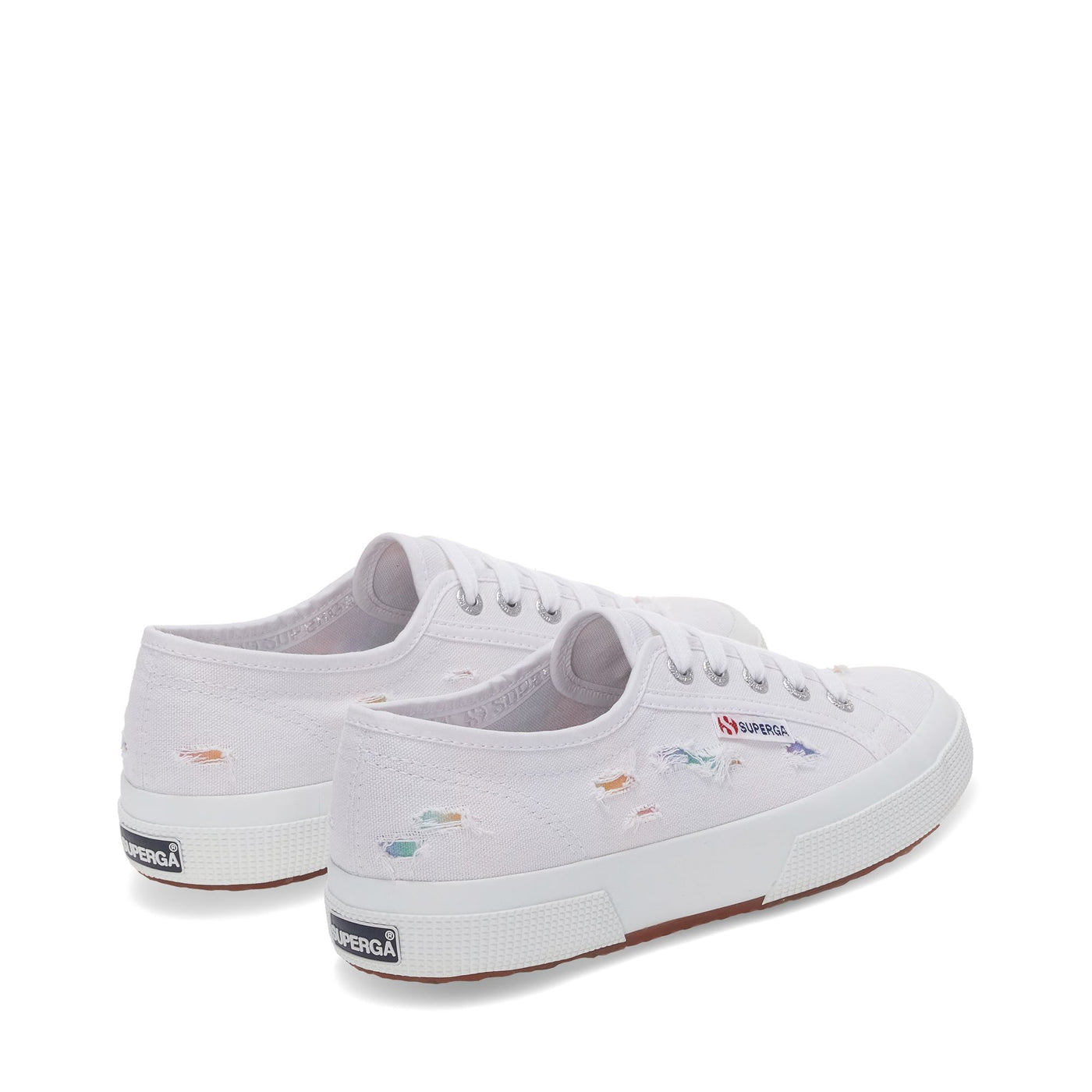 Le Superga Woman 2750 RIPPED MULTICOLOR COTTON Low Cut WHITE-MULTICOLOR SHADED PRINT Dressed Side (jpg Rgb)		