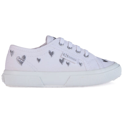 Le Superga Girl 2750 KIDS HEARTS EMBROIDERY Sneaker WHITE-SILVER HEARTS Dressed Front (jpg Rgb)	