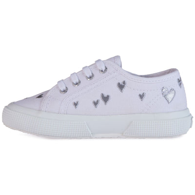 Le Superga Girl 2750 KIDS HEARTS EMBROIDERY Sneaker WHITE-SILVER HEARTS Dressed Side (jpg Rgb)		