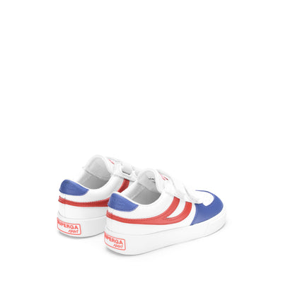 Sneakers Kid unisex 2846 KIDS SEATTLE STRAPS VEGAN LEATHER Low Cut WHITE-ORANGE TOMATO-BLUE COLD Dressed Side (jpg Rgb)		