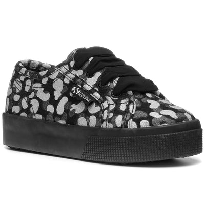 Lady Shoes Girl 2730-COTJCAMOGLITTER Wedge BLACK-CAMO SILVER-GREY GRAFITE Detail Double				