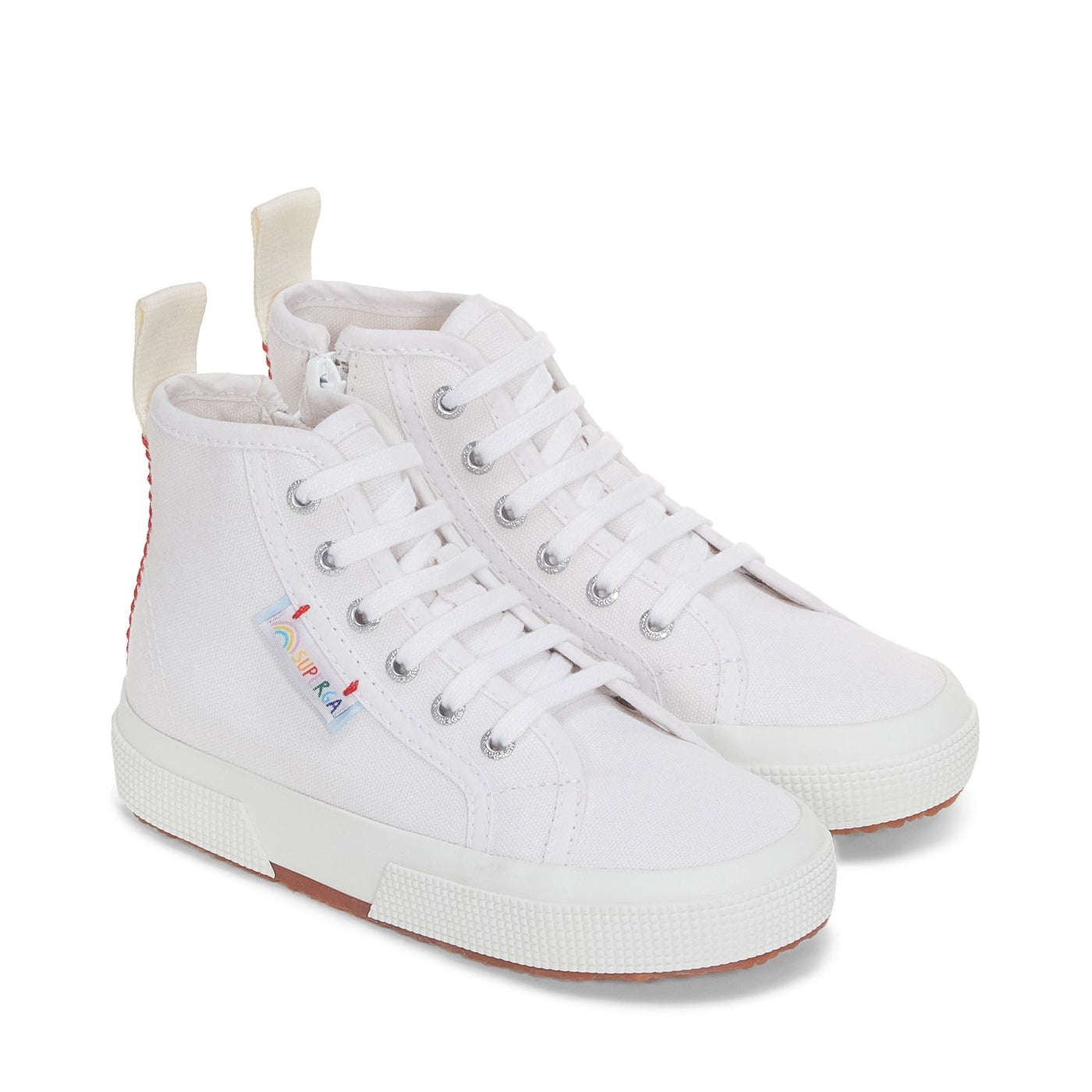 Le Superga Girl 2709 KIDS FUNNY LABEL Sneaker WHITE-MULTICOLOR LABEL RAINBOW Dressed Front (jpg Rgb)	