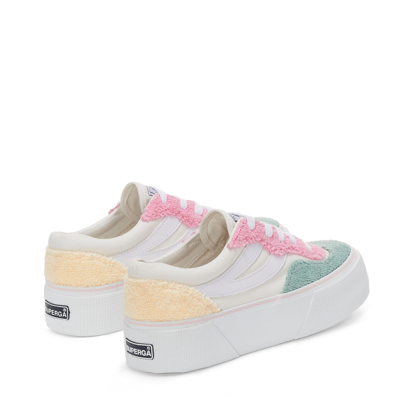 Sneakers Woman 3041 REVOLLEY PLATFORM TERRY CLOTH Wedge WHITE AVORIO-PINK-WHITE ICING-GREEN SAGE Dressed Side (jpg Rgb)		