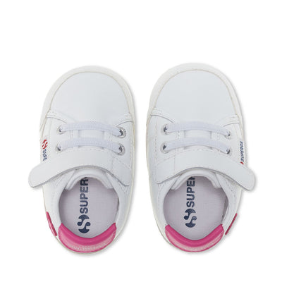 Sneakers Girl 4006 BABY HEART FAUX LEATHER Low Cut WHITE-NEON PINK Dressed Back (jpg Rgb)		