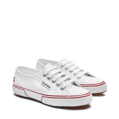 Le Superga Unisex 2750 CHERRY BACK Low Cut WHITE - RED BERRY Dressed Front (jpg Rgb)	