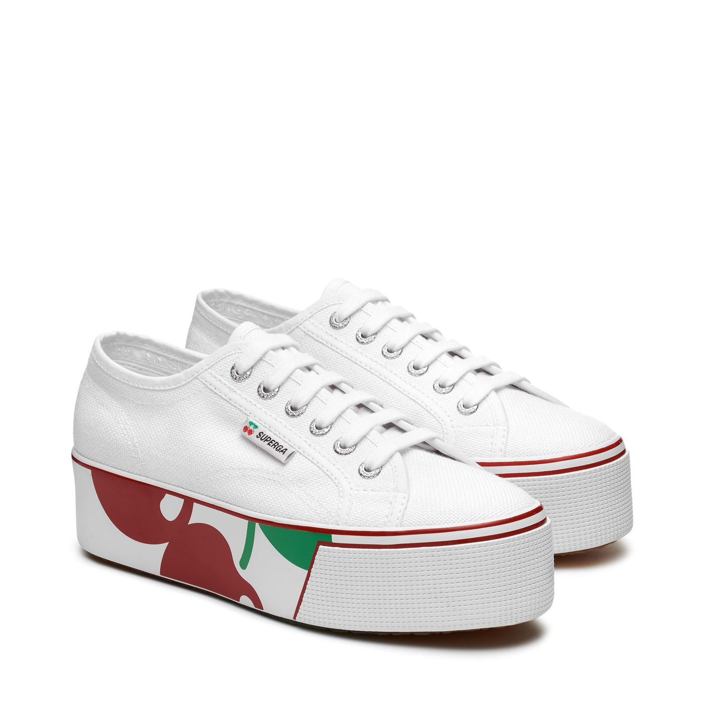Le Superga Unisex 2790 CHERRY SOLE Low Cut WHITE - RED BERRY Dressed Front (jpg Rgb)	