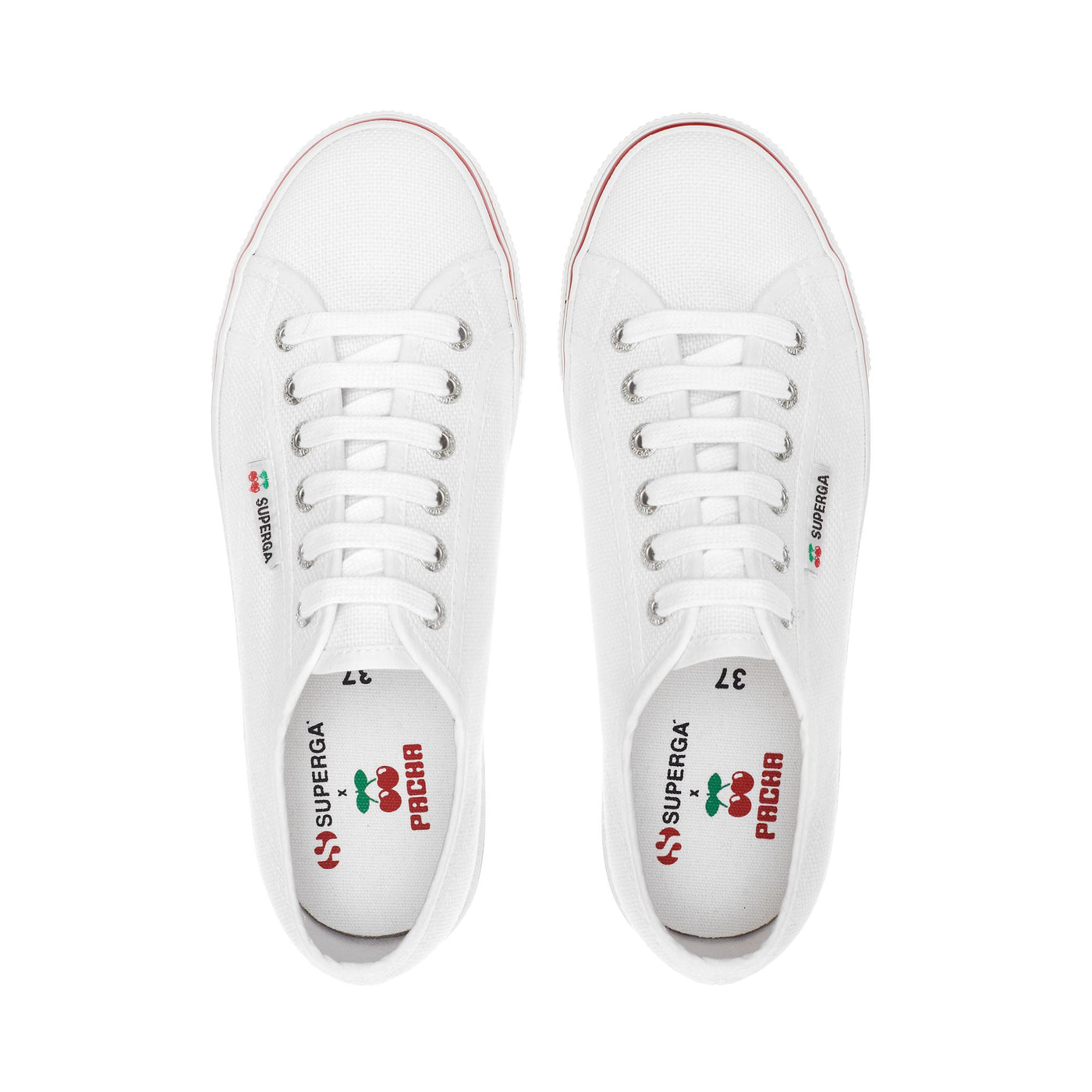 Le Superga Unisex 2790 CHERRY SOLE Low Cut WHITE - RED BERRY Dressed Back (jpg Rgb)		