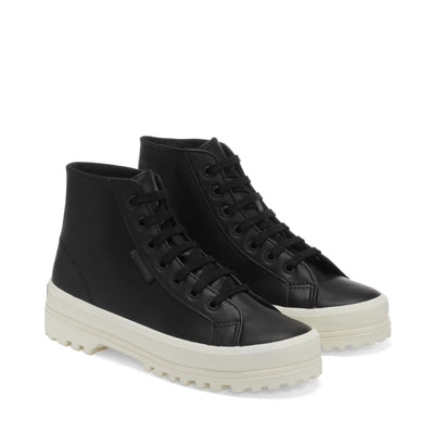 Ankle Boots Unisex 2341 ALPINA NAPPA Laced BLACK TOTAL-MATTE-F AVORIO | superga Dressed Front (jpg Rgb)	