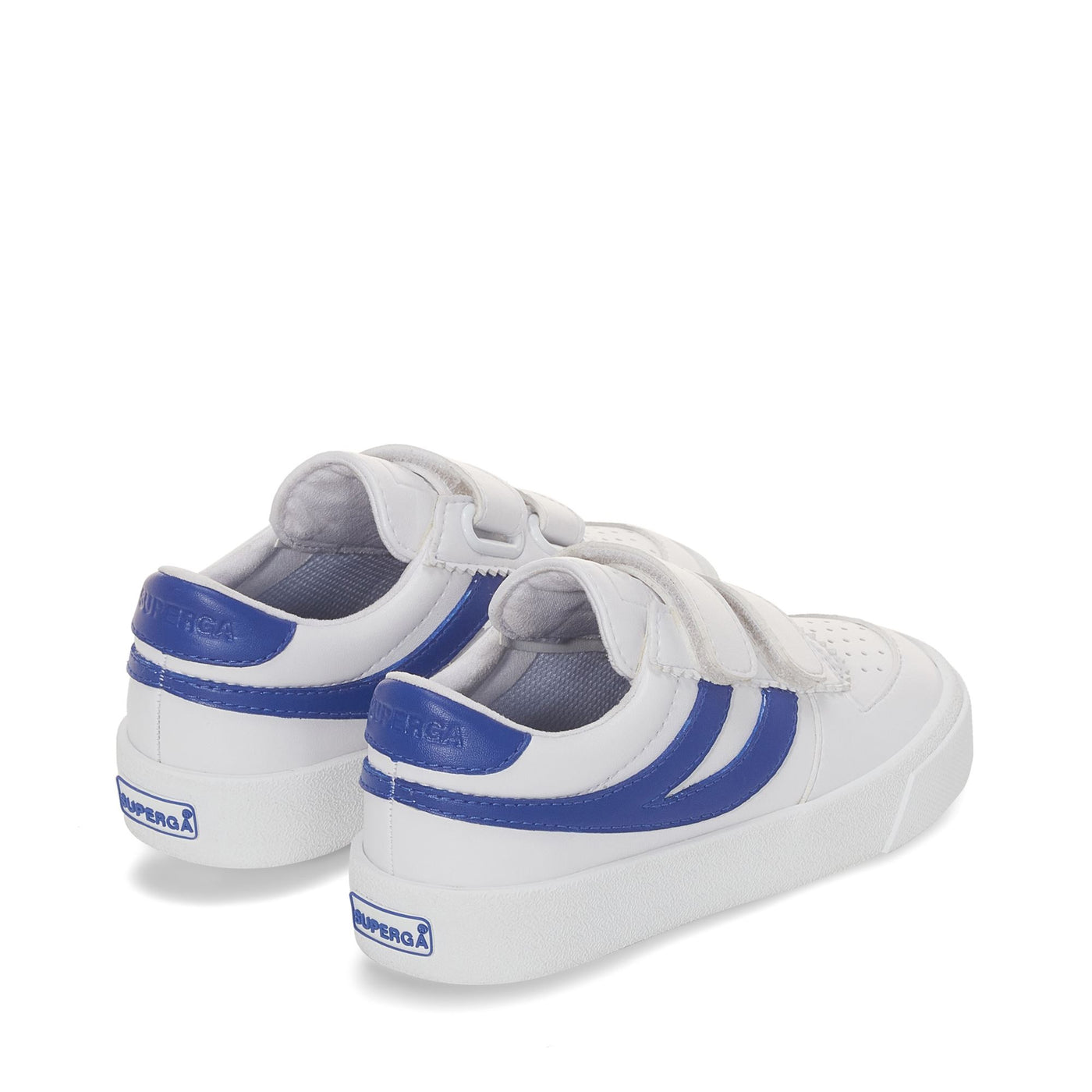 Sneakers Kid unisex 2846 KIDS SEATTLE STRAPS VEGAN FAUX  LEATHER Low Cut WHITE-BLUE ROYAL Dressed Side (jpg Rgb)		