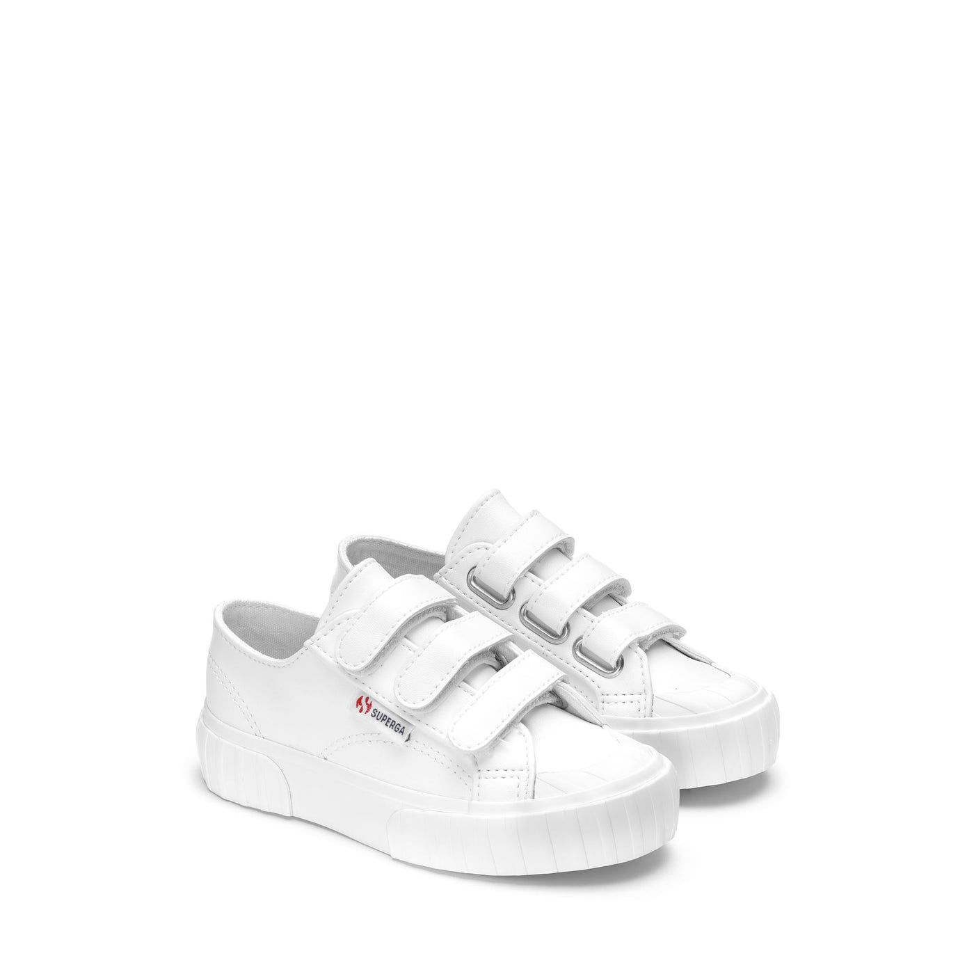 Sneakers Kid unisex 2630 KIDS STRIPE STRAPS FAUX LEATHER Low Cut WHITE Dressed Front (jpg Rgb)	