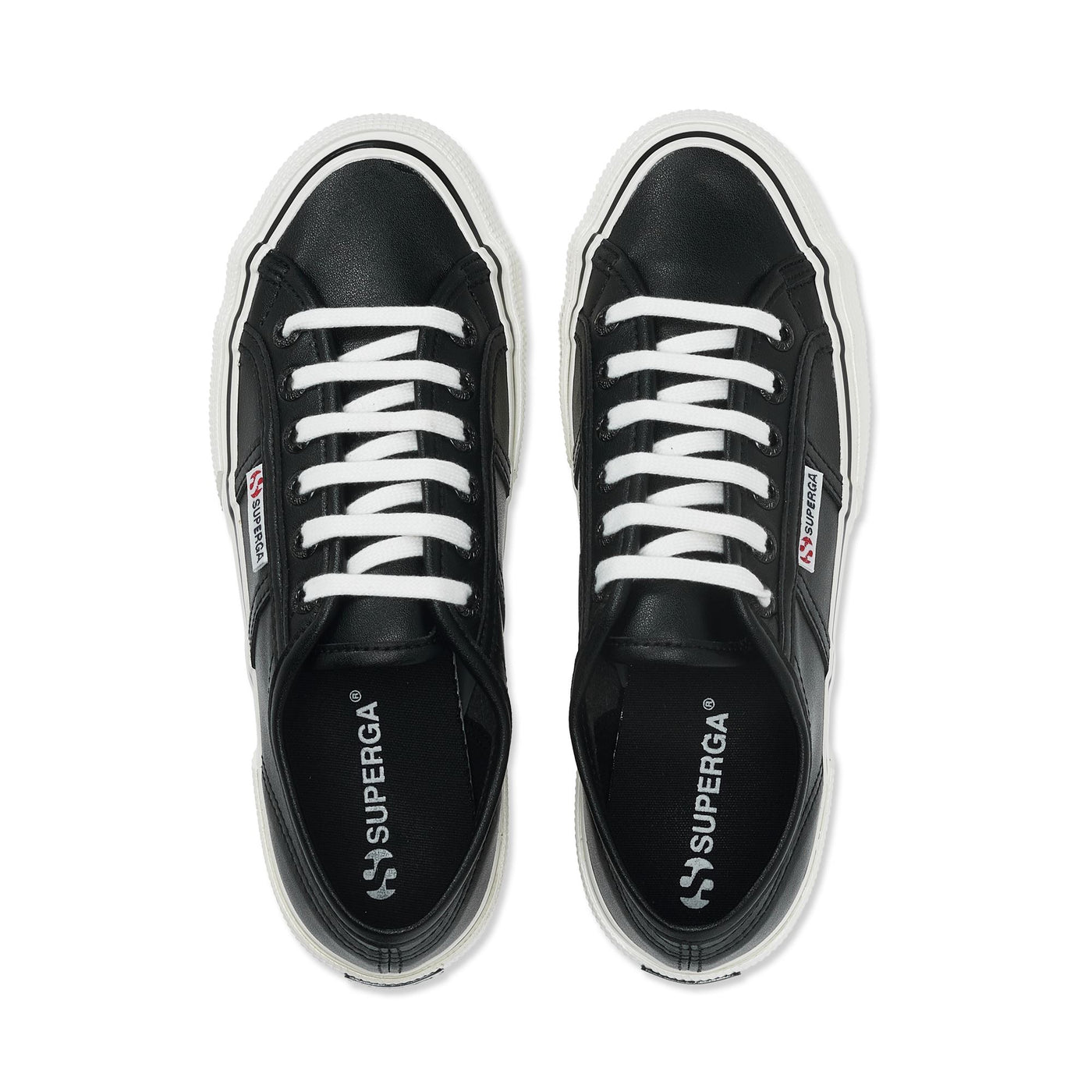 Le Superga Unisex 2490 VEGAN FAUX LEATHER Sneaker BLACK-WHITE AVORIO Dressed Back (jpg Rgb)		