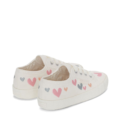Le Superga Girl 2750 KIDS EASYLITE  HEARTS Sneaker WHITE AVORIO-MULTICOLOR HEARTS Dressed Side (jpg Rgb)		