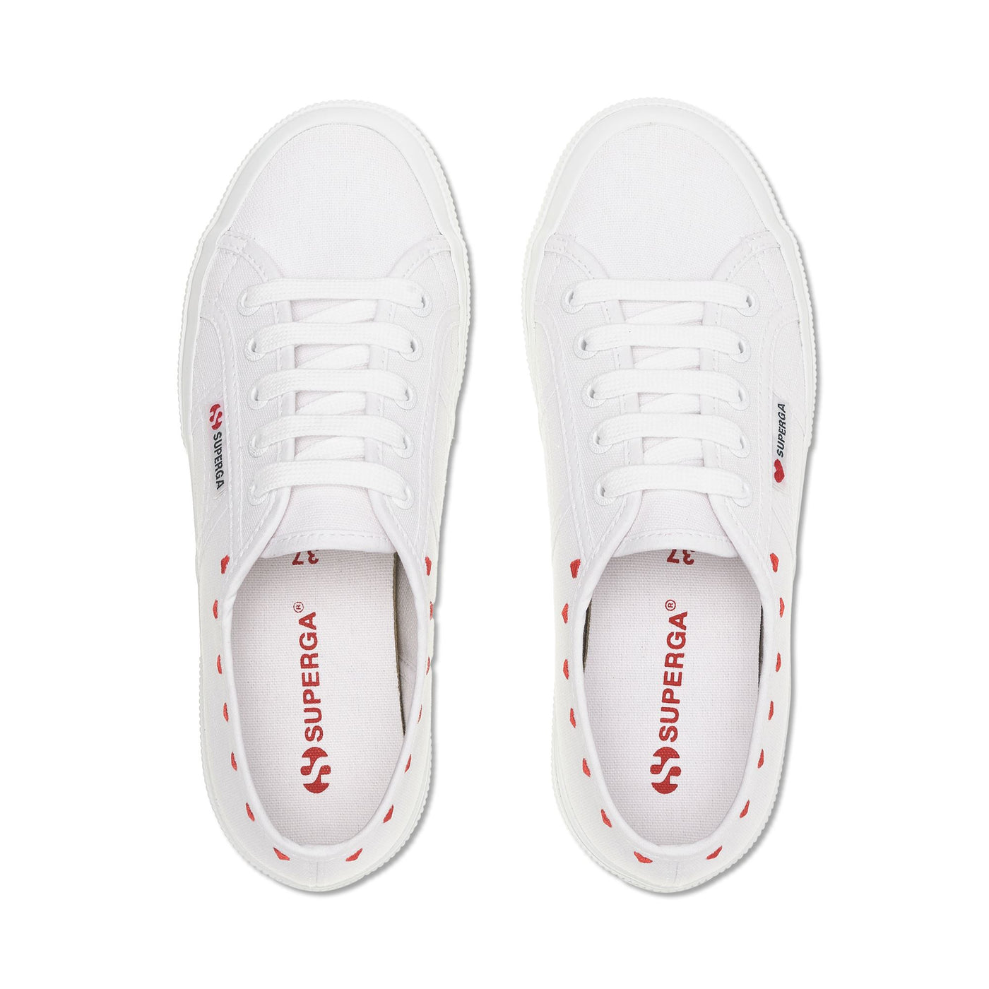 Le Superga Woman 2750 LITTLE HEARTS EMBROIDERY Low Cut WHITE-RED HEART Dressed Back (jpg Rgb)		