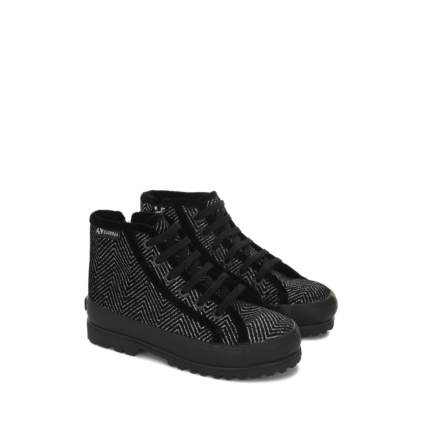 Ankle Boots Girl 2966 KIDS ALPINA VELVET GLITTER HERRINGBONE Laced BLACK Dressed Front (jpg Rgb)	