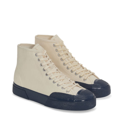 Sneakers Man 2433 TWISTED HERRINGBONE High Cut OFF WHITE-BLUE PETROL Dressed Front (jpg Rgb)	