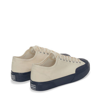 Sneakers Man 2432 TWISTED HERRINGBONE Low Cut OFF WHITE-BLUE PETROL Dressed Side (jpg Rgb)		
